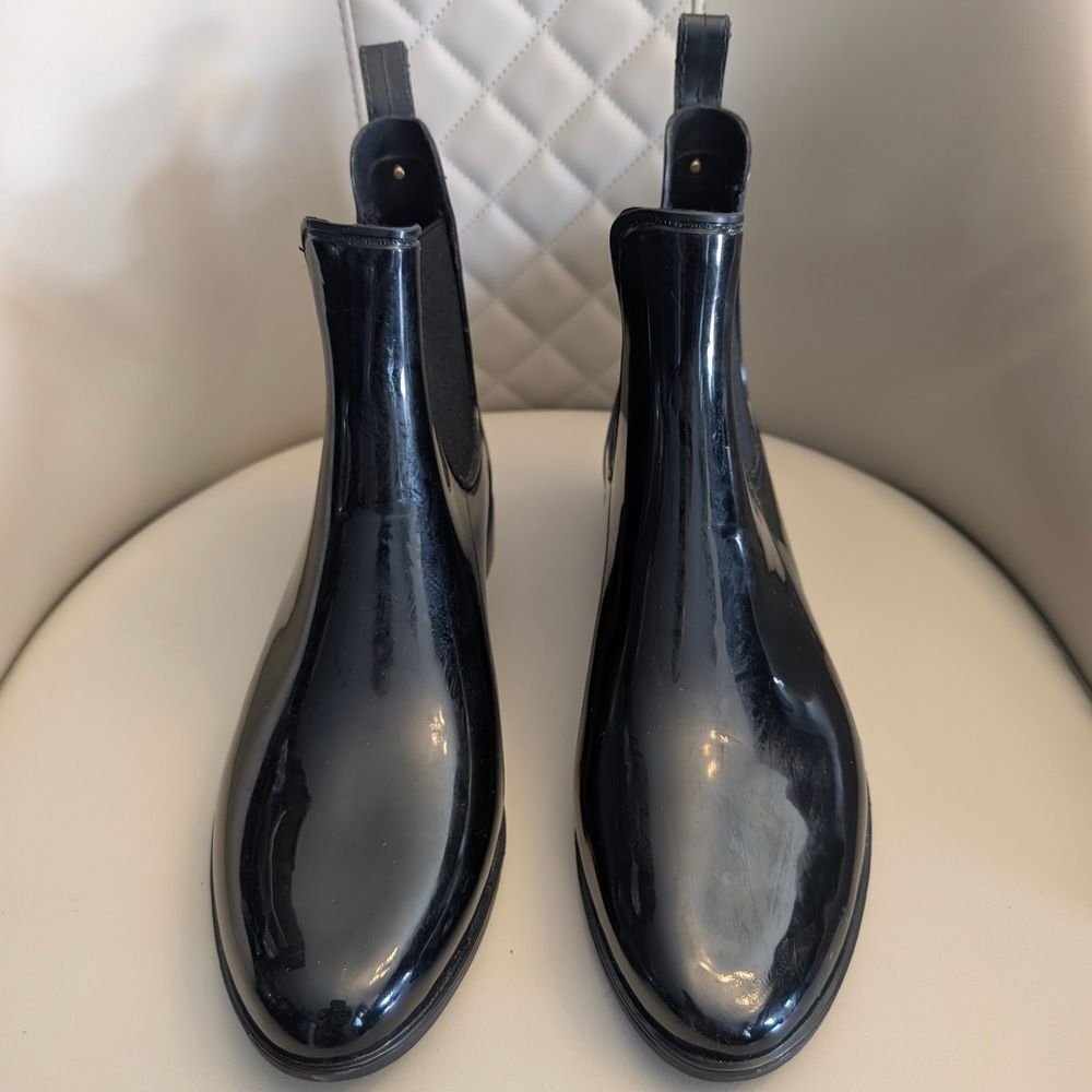 Sam Edelman Women's Black Gloss Chelsea Rain Boots Sz 11